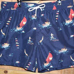 Polo Ralph Lauren Shorts Mens 2XL Blue Sailing Print Swim Trunks Divers Nautical